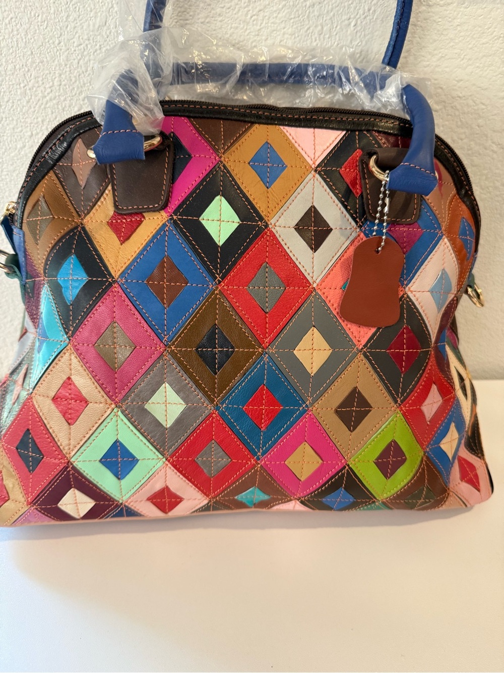 Colorblock Diamond Patchwork Satchel - Multicolor